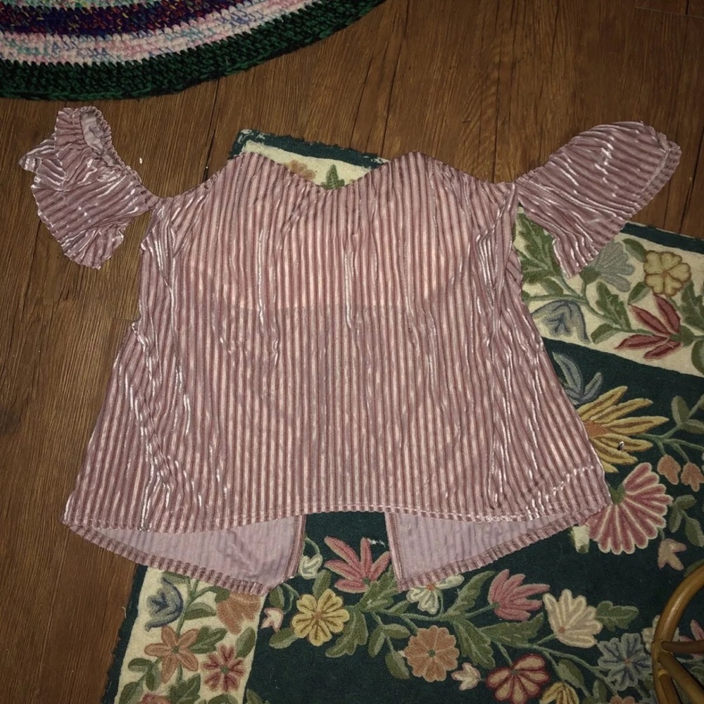 Miami Size L Pink Velvet Sriped Off The Shoulder Blouse